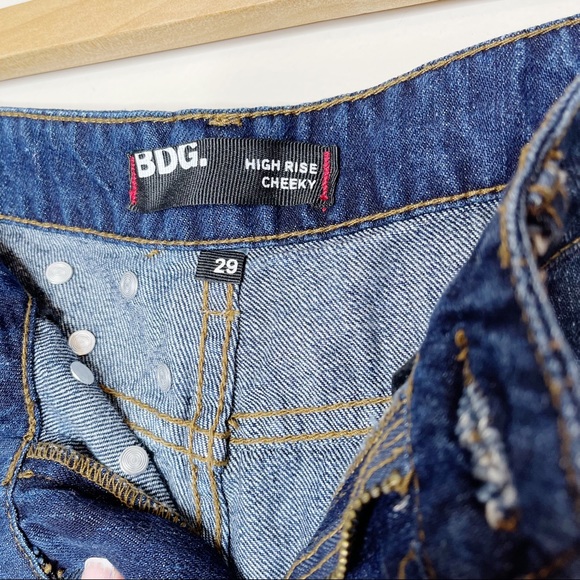 BDG High Rise Cheeky Distressed Dark Washed Denim Shorts - Picture 4 of 7